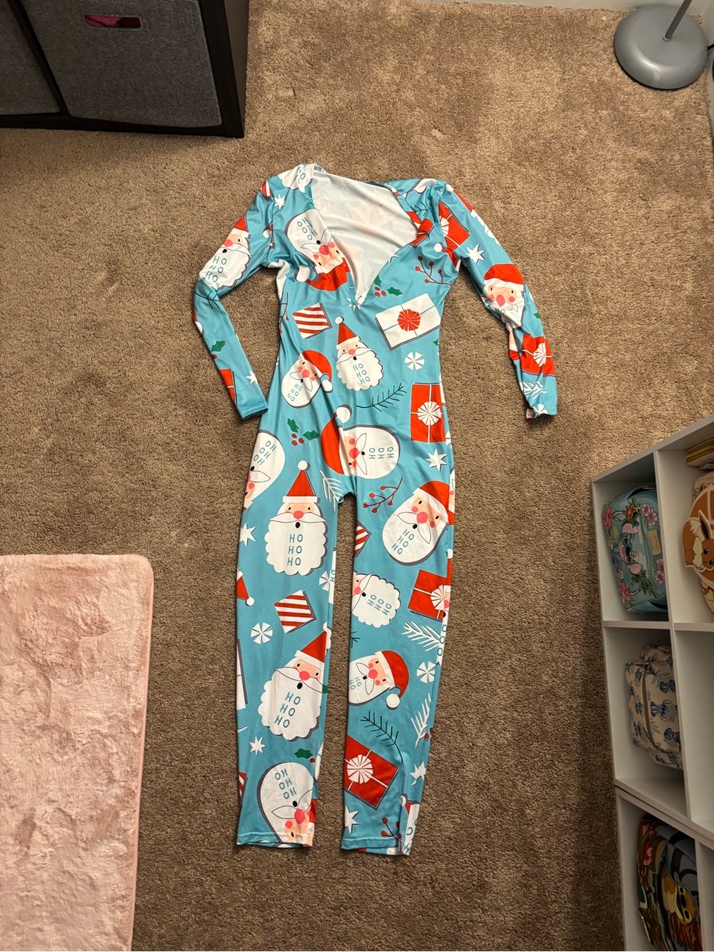 Blue Santa Print Holiday Onesie